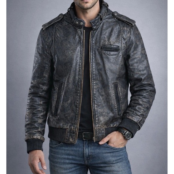 Cooper Other - Cooper Collection Bomber Cafe Racer Biker Leather Black Jacket Size Men's 44